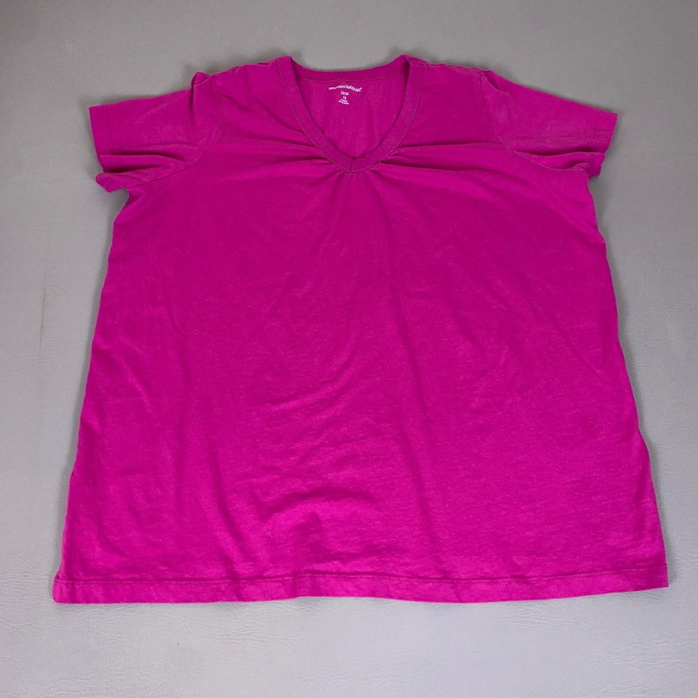 Woman Within T-Shirt‎ Women's Plus Size 1X 22/24 Magenta Pink V-Neck 100% Cotton